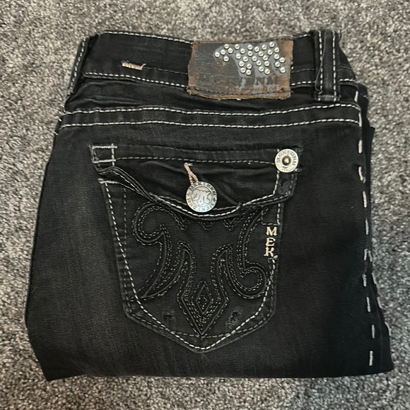 Buckle Black Boot Cut Jeans with Contrast Stitching - Picture 1 of 3